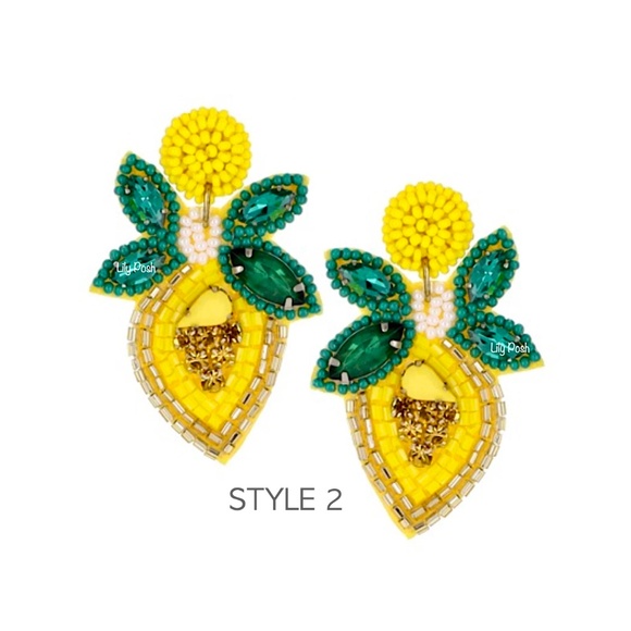 Beaded Lemon Earring, Seed Bead Fruit Earring, Lemon, Lily Posh - Picture 4 of 6